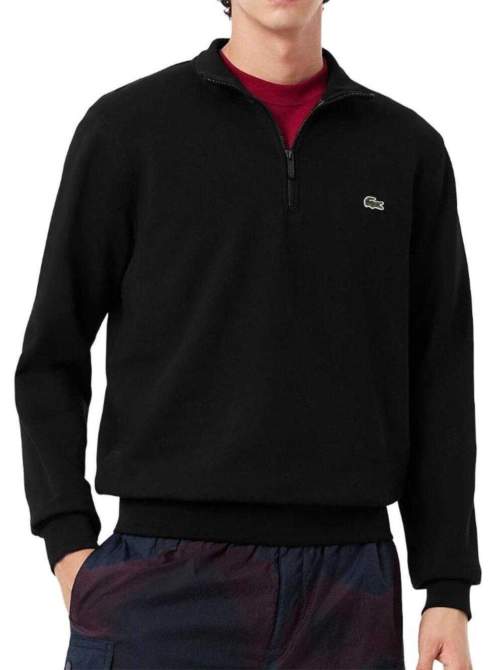 Lacoste Classic Fit Cotton 1/4 Zip Fleece Sweatshirt Mens Black 2XL NWT 135